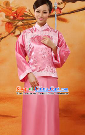 Traditional Ancient Chinese Imperial Consort Costume, Chinese Qing Dynasty Manchu Lady Princess Embroidered Pink Dress Clothing for Women