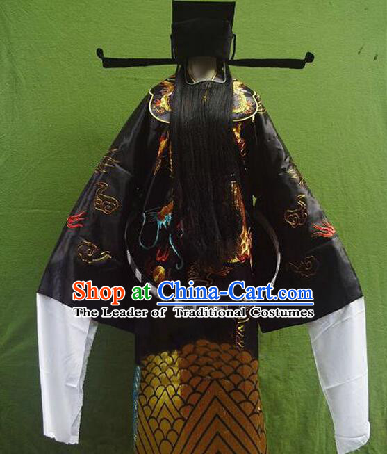 Traditional Chinese Peking Opera Bao Zheng Costume Embroidered Robe, China Ancient Beijing Opera Black Gwanbok for Men