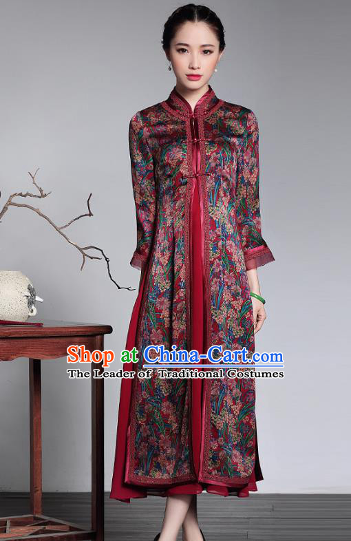 Traditional Chinese National Costume Elegant Hanfu Cheongsam Coat, China Tang Suit Plated Buttons Chirpaur Dust Coat for Women