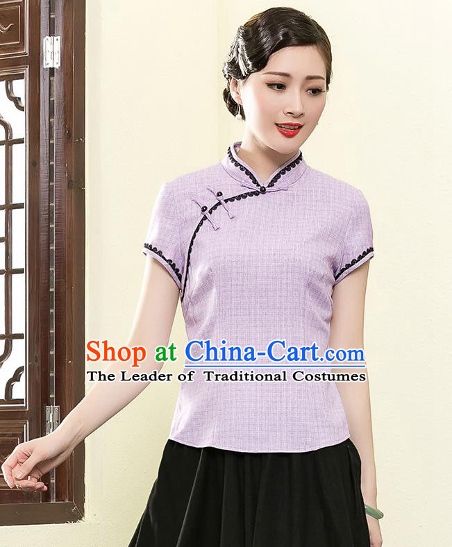 Traditional Chinese National Costume Elegant Hanfu Plated Button Lilac Shirt, China Tang Suit Upper Outer Garment Cheongsam Blouse for Women