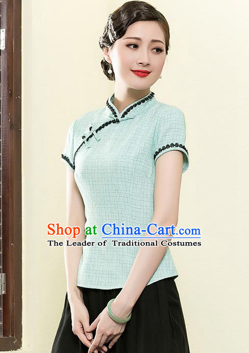 Traditional Chinese National Costume Elegant Hanfu Plated Button Green Shirt, China Tang Suit Upper Outer Garment Cheongsam Blouse for Women