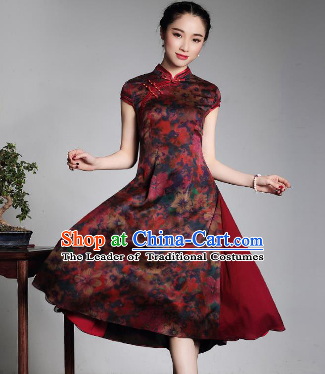 Traditional Chinese National Costume Elegant Hanfu Watered Gauze Silk Cheongsam, China Tang Suit Plated Buttons Chirpaur Dress for Women