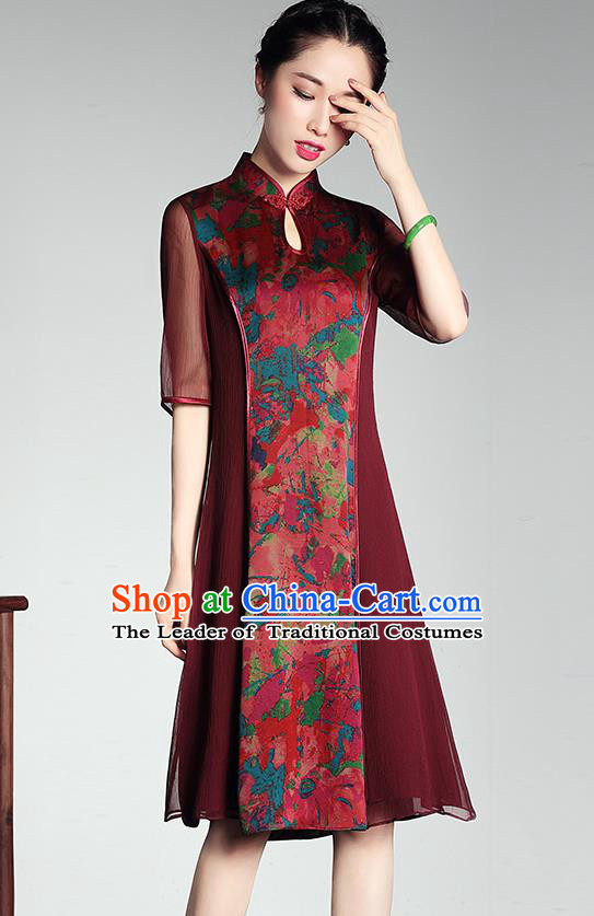 Traditional Chinese National Costume Elegant Hanfu Watered Gauze Ao Dai Cheongsam, China Tang Suit Plated Buttons Chirpaur Dress for Women