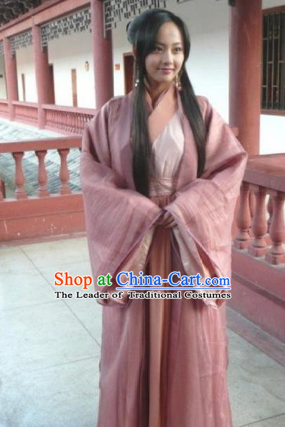 Asian China Han Dynasty Young Lady Costume, Traditional Chinese Ancient Princess Hanfu Embroidered Clothing for Women