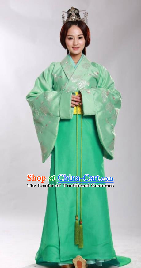 Asian China Han Dynasty Princess Costume and Headpiece Complete Set, Traditional Chinese Ancient Palace Lady Clothing for Women