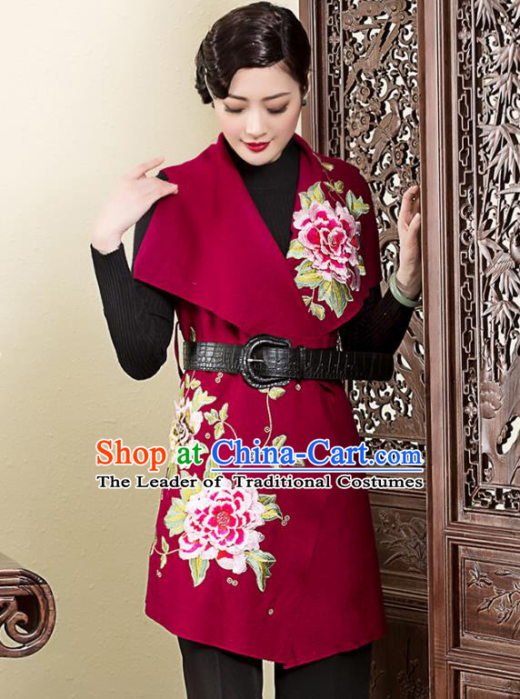 Asian Republic of China Young Lady Retro Stand Collar Embroidered Cheongsam Coats, Traditional Chinese Qipao Jacket Tang Suit Upper Outer Garment for Women