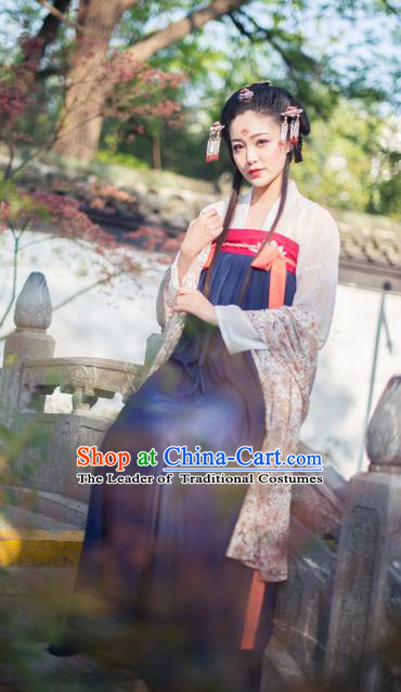 Asian China Tang Dynasty Princess Costume Complete Set, Traditional Chinese Ancient Palace Lady Hanfu Clothing for Women