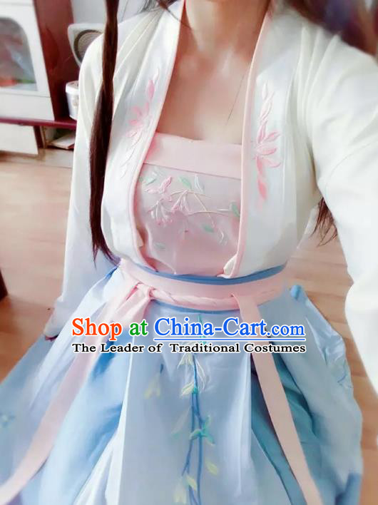 Asian China Tang Dynasty Palace Lady Embroidered Costume, Traditional Ancient Chinese Princess Embroidery Clothing for Women