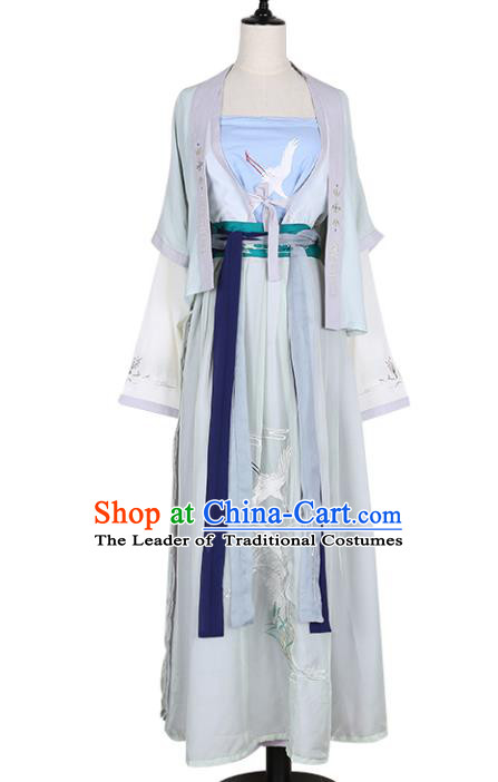 Asian China Song Dynasty Palace Lady Embroidered Costume, Traditional Ancient Chinese Princess Embroidery Hanfu Clothing for Women