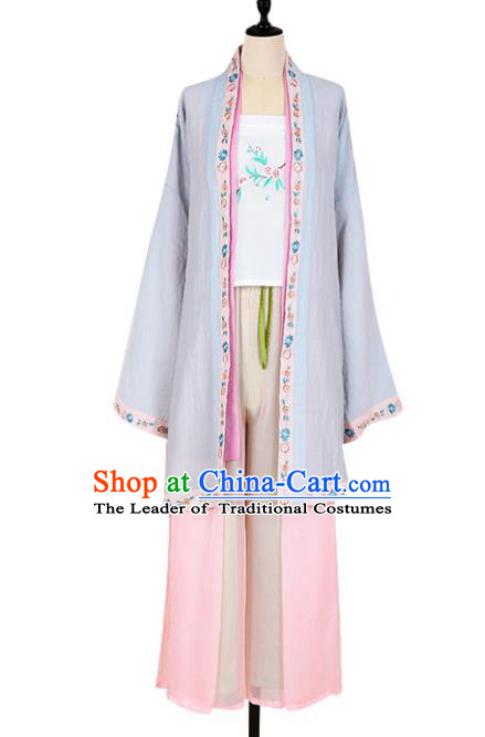 Asian China Song Dynasty Young Lady Costume Embroidered Blouse and Pants Complete Set, Traditional Ancient Chinese Princess Elegant Hanfu Clothing for Women