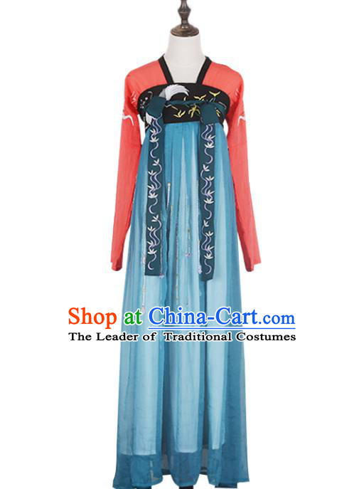 Asian China Tang Dynasty Imperial Concubine Embroidered Costume, Traditional Ancient Chinese Princess Elegant Hanfu Slip Skirt Clothing for Women