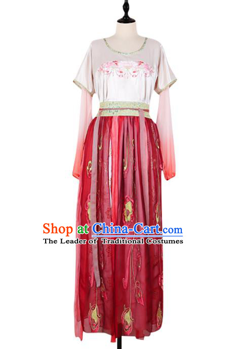 Asian China Tang Dynasty Palace Lady Embroidered Costume, Traditional Ancient Chinese Elegant Hanfu Imperial Concubine Clothing for Women