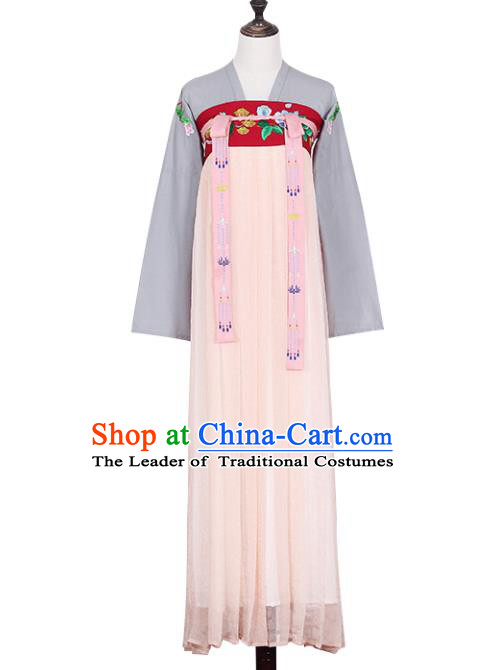 Asian China Tang Dynasty Young Lady Embroidered Costume, Traditional Ancient Chinese Imperial Concubine Elegant Hanfu Slip Skirt Clothing for Women