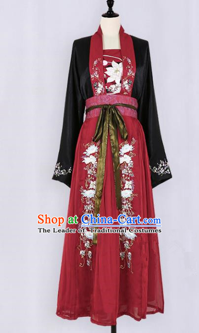 Asian China Tang Dynasty Palace Lady Embroidered Clothing, Traditional Ancient Chinese Imperial Princess Hanfu Slip Dress Clothing for Women