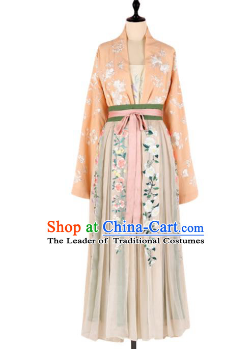 Asian China Song Dynasty Princess Embroidered Clothing Complete Set, Traditional Ancient Chinese Palace Lady Hanfu Costume for Women