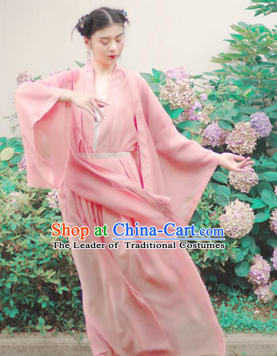 Asian China Han Dynasty Palace Lady Costume Princess Pink Wide Sleeve Cardigan for Women
