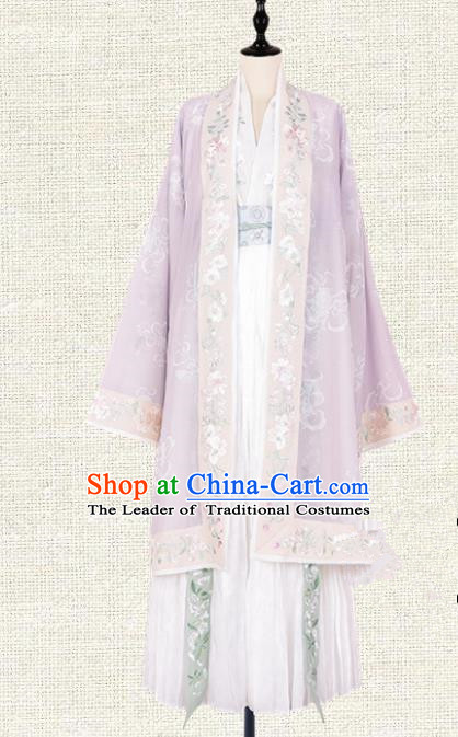 Asian China Jin Dynasty Princess Clothing Embroidered Wide Sleeve Cardigan Complete Set, Traditional Ancient Chinese Palace Lady Hanfu Clothing for Women