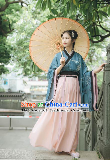 Asian China Jin Dynasty Palace Lady Embroidered Costume, Traditional Ancient Chinese Princess Elegant Hanfu Dress Clothing for Women