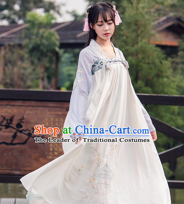 Asian China Tang Dynasty Young Lady Embroidered Cardigan Costume, Traditional Ancient Chinese Princess Elegant Hanfu Dress Clothing for Women