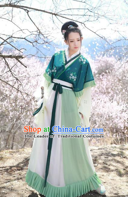 Asian China Jin Dynasty Princess Costume Complete Set, Traditional Ancient Chinese Palace Lady Hanfu Clothing for Women