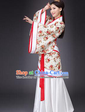 Asian China Ancient Han Dynasty Palace Lady Dance Costume, Traditional Chinese Hanfu Imperial Concubine Dress Clothing for Women