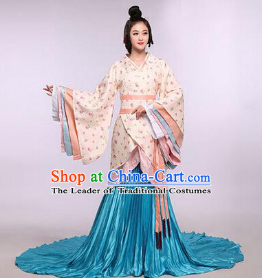 Asian China Ancient Han Dynasty Palace Lady Costume, Traditional Chinese Imperial Empress Tailing Embroidered Curve Bottom Clothing for Women