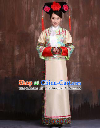 Traditional Ancient Chinese Imperial Consort Costume, Chinese Qing Dynasty Manchu Lady Dress Embroidered Clothing for Women