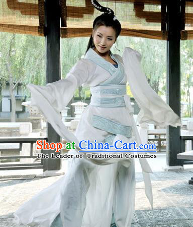 Asian China Ancient Han Dynasty Palace Lady Dance Costume, Traditional Chinese Hanfu Imperial Concubine Water Sleeve Dress Clothing for Women