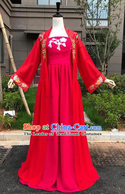 Traditional Ancient Chinese Imperial Princess Fairy Costume, Elegant Hanfu Clothing Chinese Tang Dynasty Palace Lady Red Clothing for Women