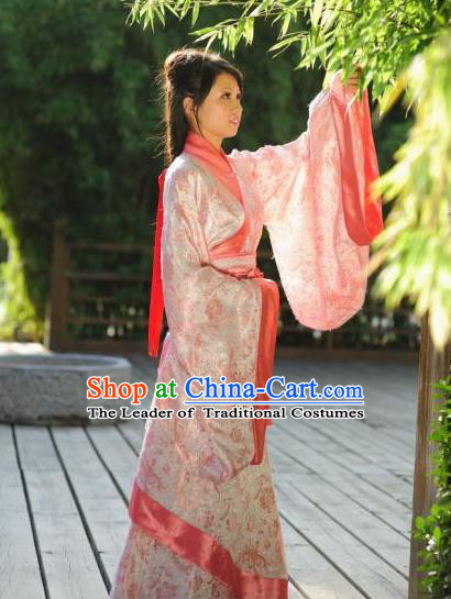 Traditional Chinese Ancient Palace Lady Costume Pink Curve Bottom, Asian China Han Dynasty Imperial Concubine Clothing for Women