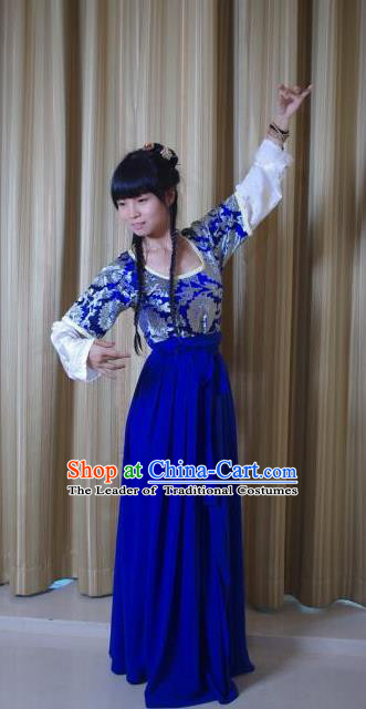 Traditional Chinese Ancient Young Lady Costume Complete Set, Asian China Song Dynasty Princess Blue Clothing for Women