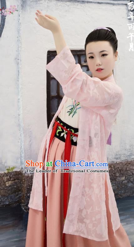 Traditional Chinese Ancient Costume Palace Lady Pink Embroidered BeiZi, Asian China Song Dynasty Imperial Princess Cardigan Clothing for Women