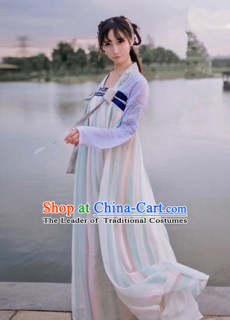 Traditional Ancient Chinese Palace Lady Hanfu Costume Purple Embroidered Blouse and Skirt, Asian China Tang Dynasty Princess Dress Clothing for Women