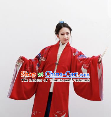 Traditional Ancient Chinese Palace Lady Hanfu Costume Red Embroidered Cloak, Asian China Ming Dynasty Empress Cardigan Clothing for Women