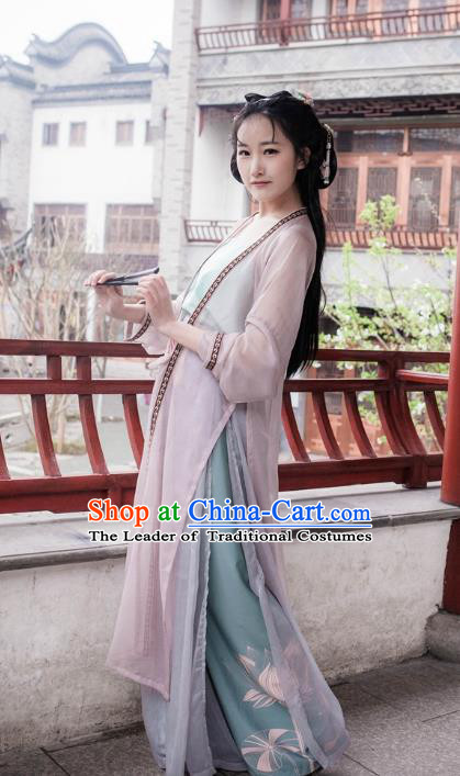 Traditional Ancient Chinese Song Dynasty Young Lady Costume Blouse and Pants, Elegant Hanfu Clothing Chinese Dress Clothing for Women