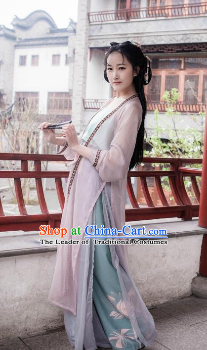 Traditional Ancient Chinese Song Dynasty Young Lady Costume Blouse and Pants, Elegant Hanfu Clothing Chinese Dress Clothing for Women