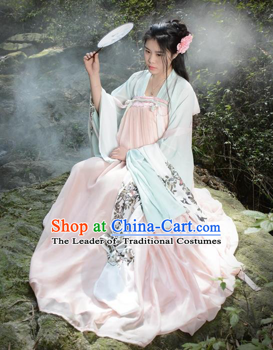 Traditional Ancient Chinese Young Lady Hanfu Embroidered Costume, Asian China Tang Dynasty Imperial Princess Clothing for Women