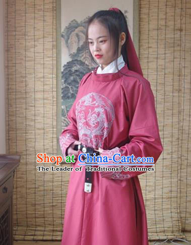 Traditional Ancient Chinese Swordsman Hanfu Costume Embroidered Red Robe, Asian China Tang Dynasty Imperial Guards Clothing for Women