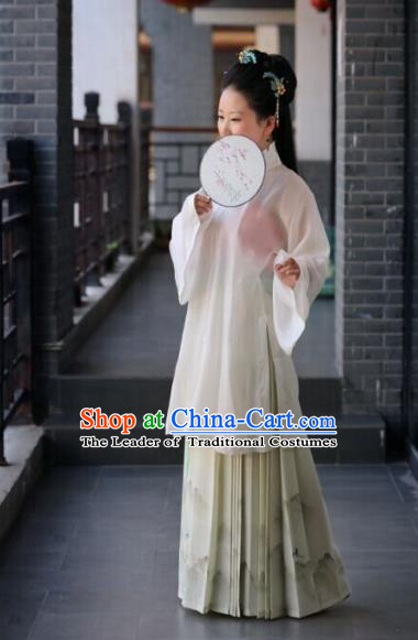 Traditional Chinese Ancient Costume Princess White Blouse and Landscape Painting Skirt, Asian China Ming Dynasty Palace Lady Hanfu Clothing for Women