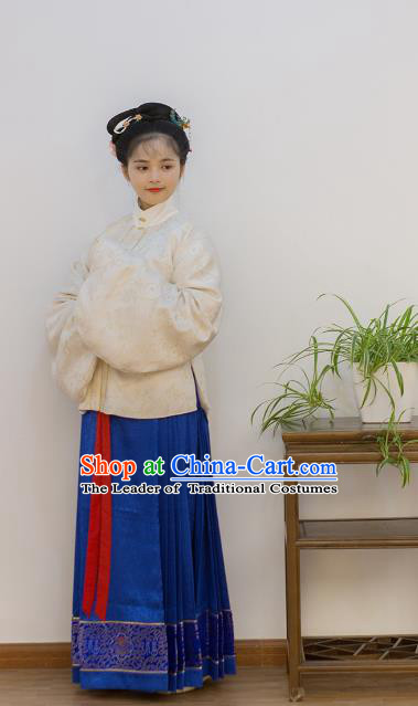 Traditional Chinese Ancient Costume Palace Lady Embroidered Blouse and Slip Skirt, Asian China Ming Dynasty Imperial Princess Hanfu Clothing for Women