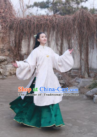 Traditional Chinese Ancient Costume Palace Lady Embroidered White Blouse and Slip Skirt, Asian China Ming Dynasty Princess Hanfu Clothing for Women