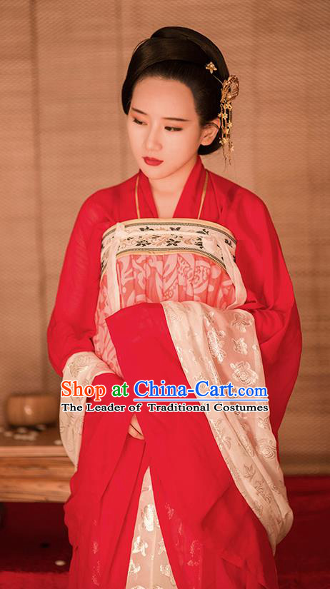 Traditional Chinese Ancient Costume Imperial Concubine Red Slip Skirt, Asian China Tang Dynasty Palace Lady Clothing for Women