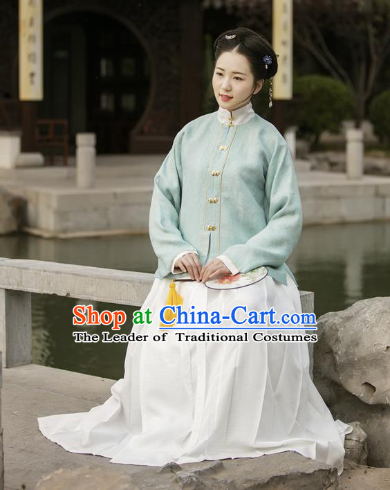 Traditional Chinese Ancient Costume Blue Blouse and Skirt, Asian China Ming Dynasty Nobility Lady Hanfu Clothing for Women