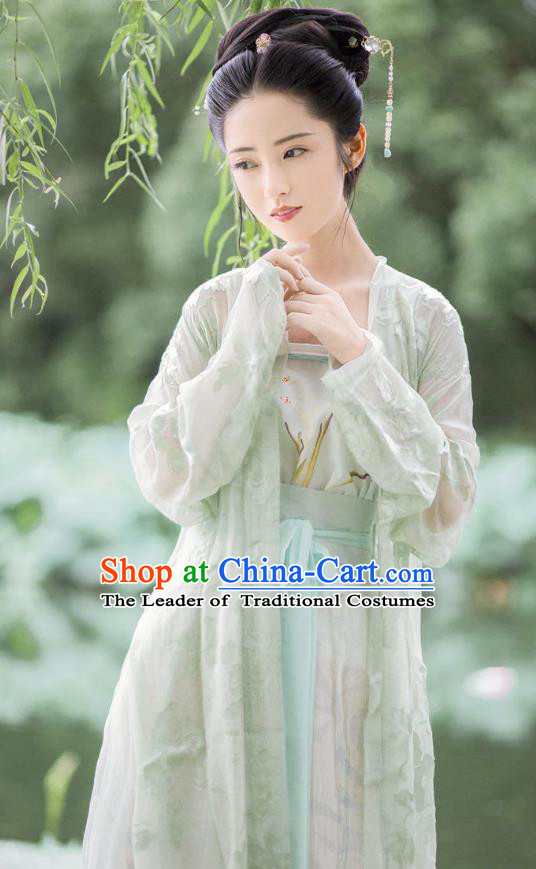 Traditional Chinese Ancient Costume Princess Embroidered Green BeiZi Complete Set, Asian China Song Dynasty Nobility Lady Hanfu Clothing for Women