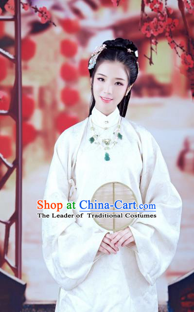 Traditional Chinese Ancient Costume Imperial Princess White Embroidered Long Blouse, Asian China Ming Dynasty Palace Lady Clothing for Women