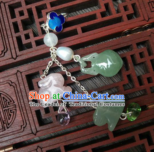 Traditional Handmade Chinese Ancient Classical Hanfu Accessories Jade Tassel Pendant Chalcedony Brooch for Women