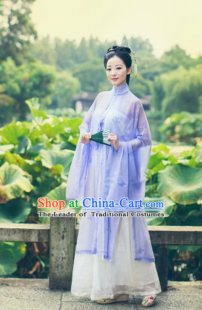 Traditional Chinese Ming Dynasty Princess Costume, Asian China Ancient Palace Lady Hanfu Purple Silk Blouse and Skirt Clothing for Women