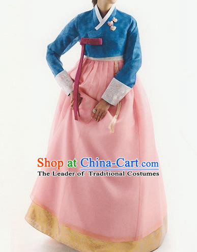 Traditional Korean Costumes Bride Formal Attire Ceremonial Peacock Blue Blouse and Full Dress, Korea Hanbok Court Embroidered Clothing for Women