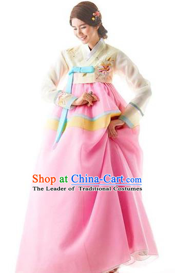 Traditional Korean Costumes Bride Wedding Clothing, Korea Hanbok Queen Court Embroidered Clothing for Women