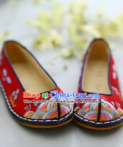 Traditional Korean National Wedding Red Embroidered Shoes, Asian Korean Hanbok Bride Shoes for Kids